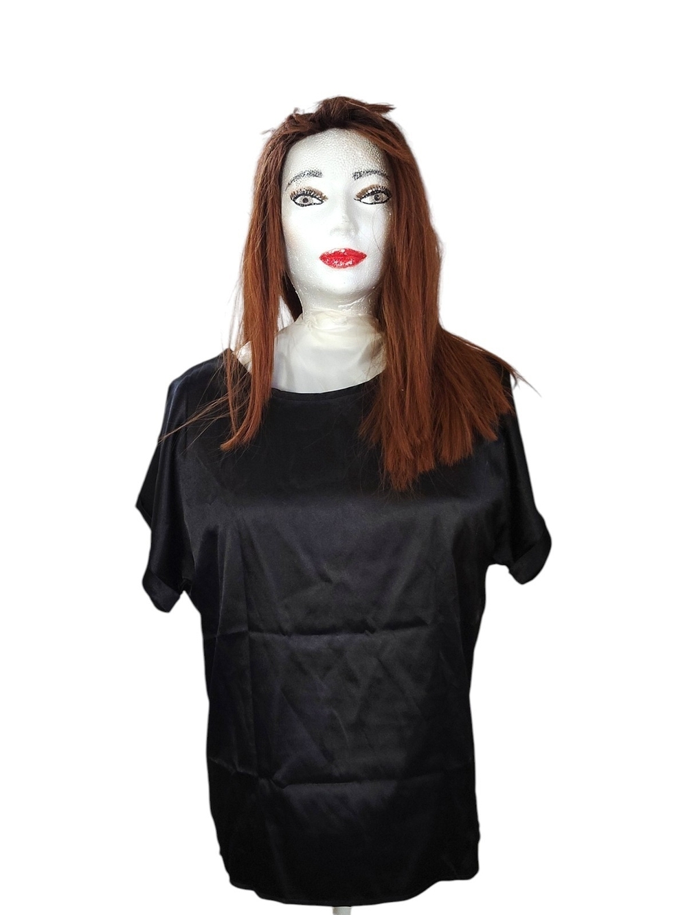 Black Satin Short Sleeve Crew Top